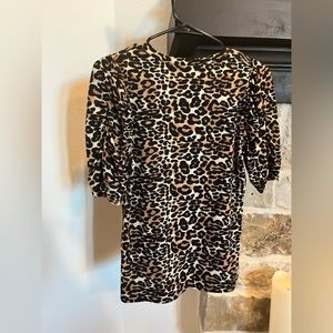 Leopard Print Gathered Sleeve Top